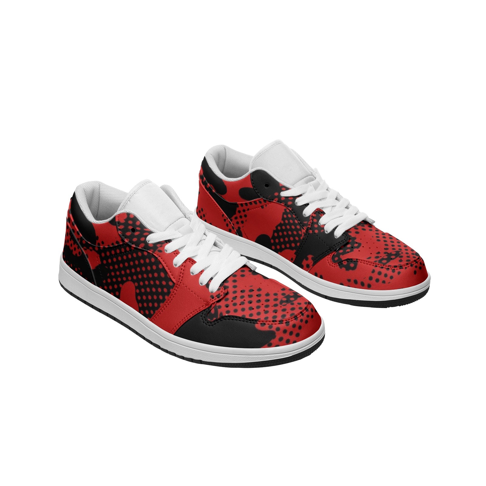 Camo Sneakers | Black & Red Pixel | Unisex Low Top Leather