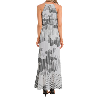 Camo Maxi Dress | Digital Gray Camouflage | Ruffle Hem