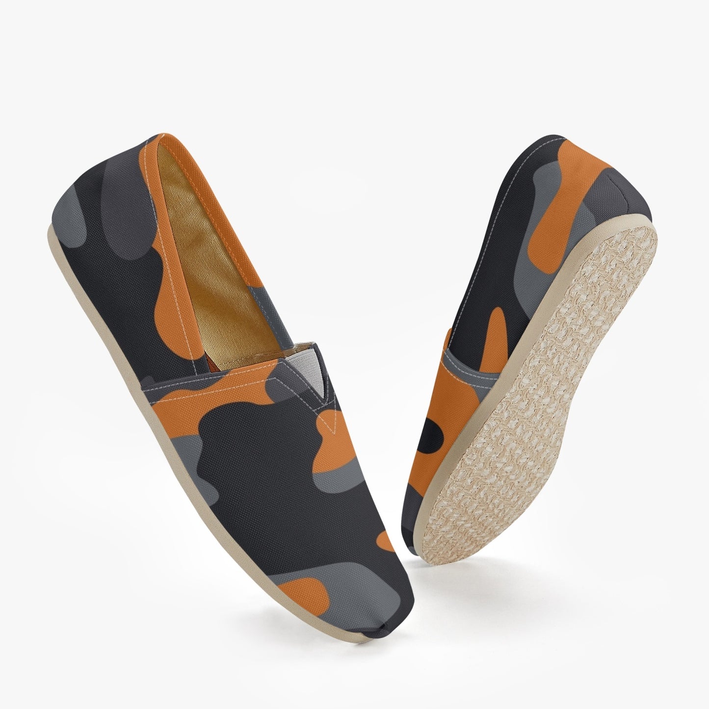 Camo Toms | Orange, Black, and Gray Camouflage Canvas Shoes