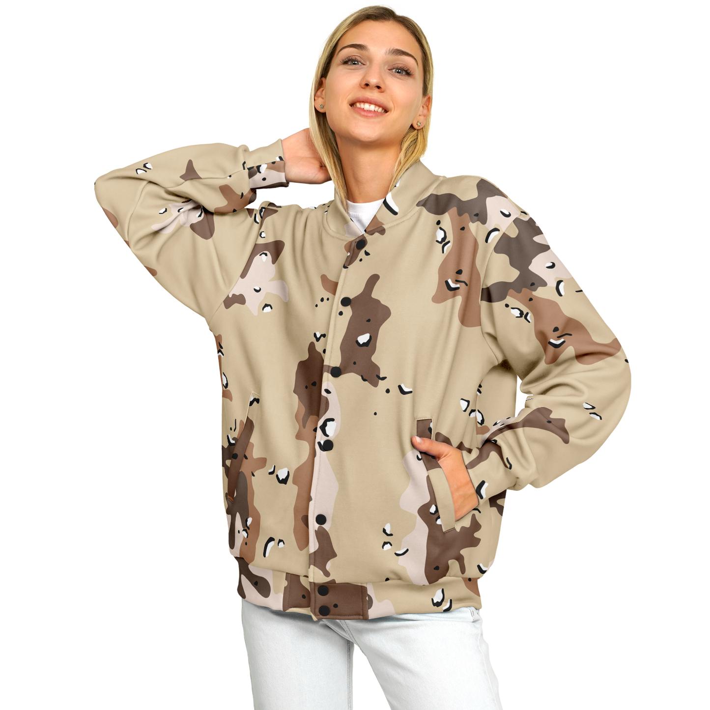 Brown Baseball Jacket in Marines Military Camo Print