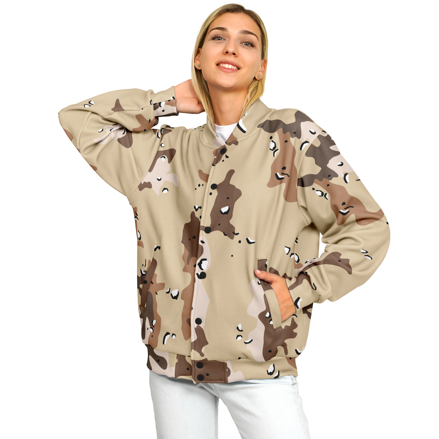 Brown Baseball Jacket in Marines Military Camo Print