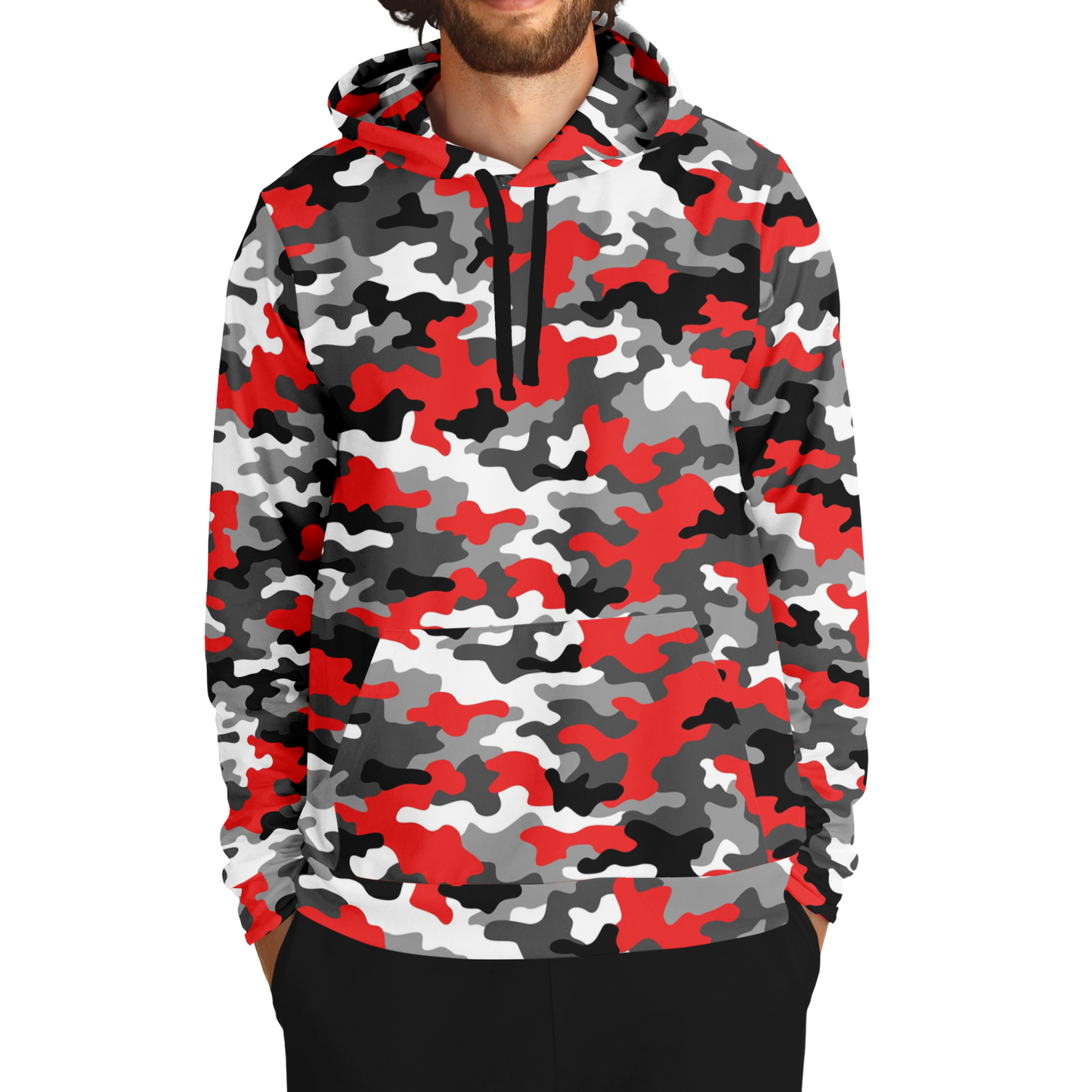 Red Camo Hoodie | Gray, Black, and White Mixed Camouflage