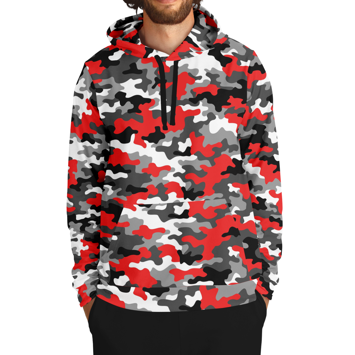 Red Camo Hoodie | Gray, Black, and White Mixed Camouflage