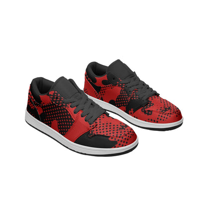 Camo Sneakers | Black & Red Pixel | Unisex Low Top Leather