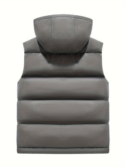 Men's Fleece-Lined Hooded Vest | Stylish Black and Camo Collar