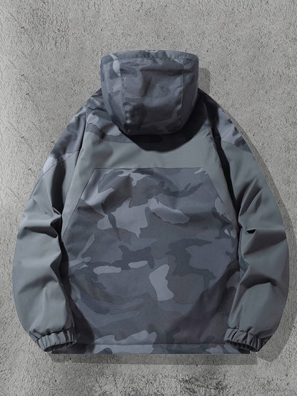 Camo Streetwear Jacket | Men's Hooded Polyester Zip-Up Design