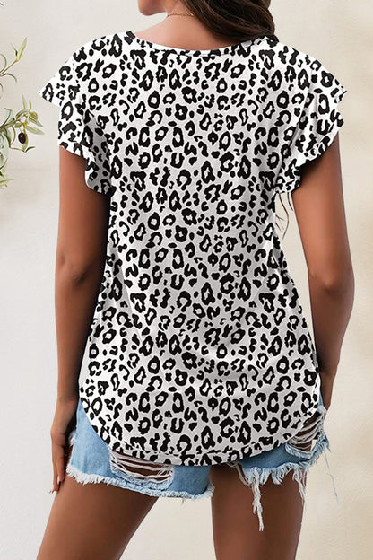 Printed Round Neck Short Sleeve Leopard T-Shirt