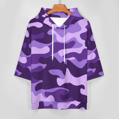 Short Sleeve Hoodie | Purple, Blue & Mauve Camouflage