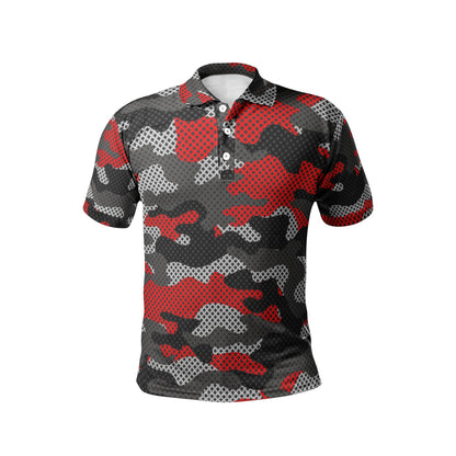 Red Camo Golf Shirt | Black and Gray Pixel Camouflage