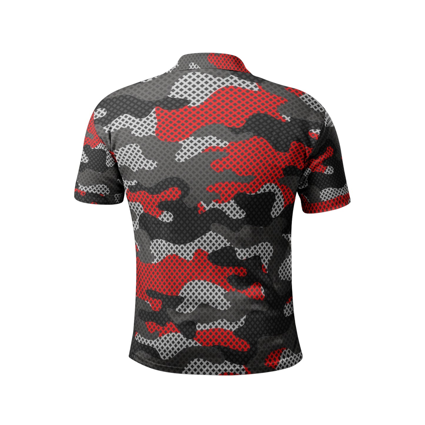 Red Camo Golf Shirt | Black and Gray Pixel Camouflage