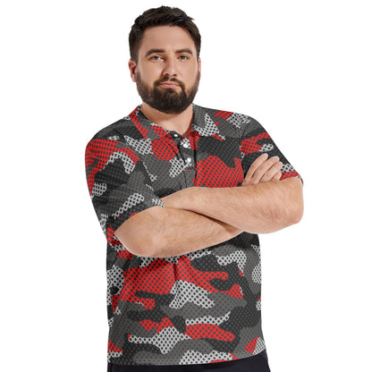 Red Camo Golf Shirt | Black and Gray Pixel Camouflage