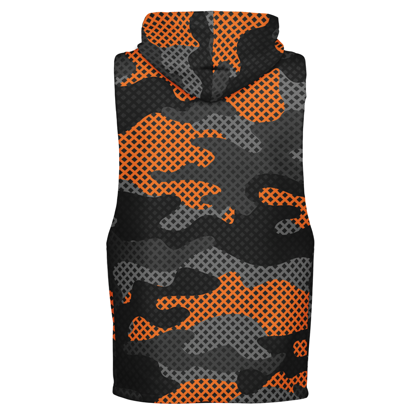 Sleeveless Hoodie | Black & Orange Pixel Camouflage