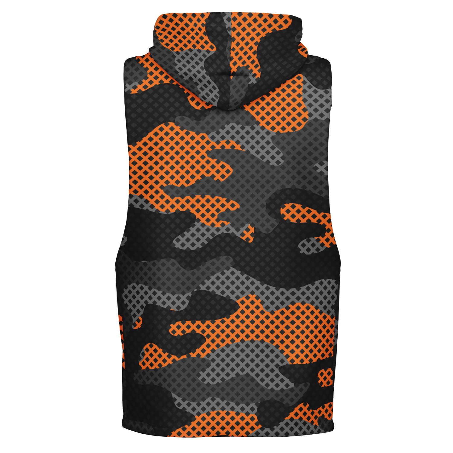 Sleeveless Hoodie | Black & Orange Pixel Camouflage