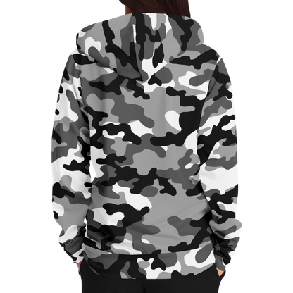 Zip-Up Hoodie | Gray, Black & White Camouflage