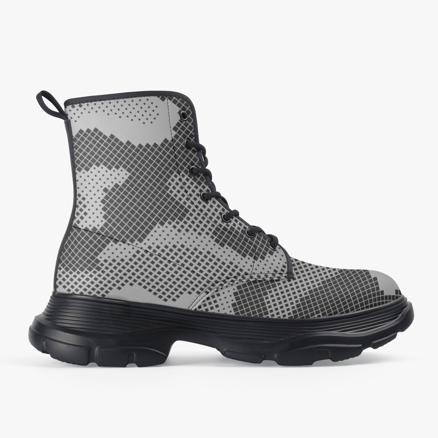 Chunky Boots | Leather in Gray Digital Camouflage