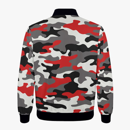 Women's Camo Bomber Jacket | Red, Black, and White