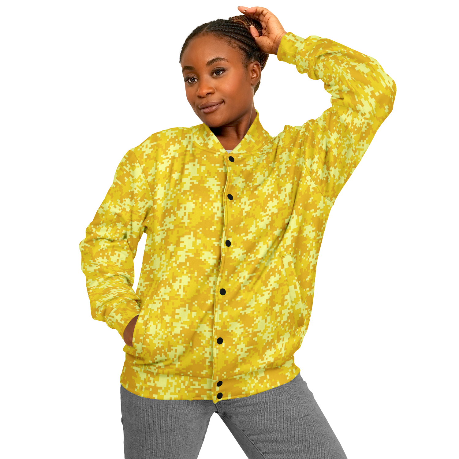 Baseball Jacket in Yellow Pixel Camouflage