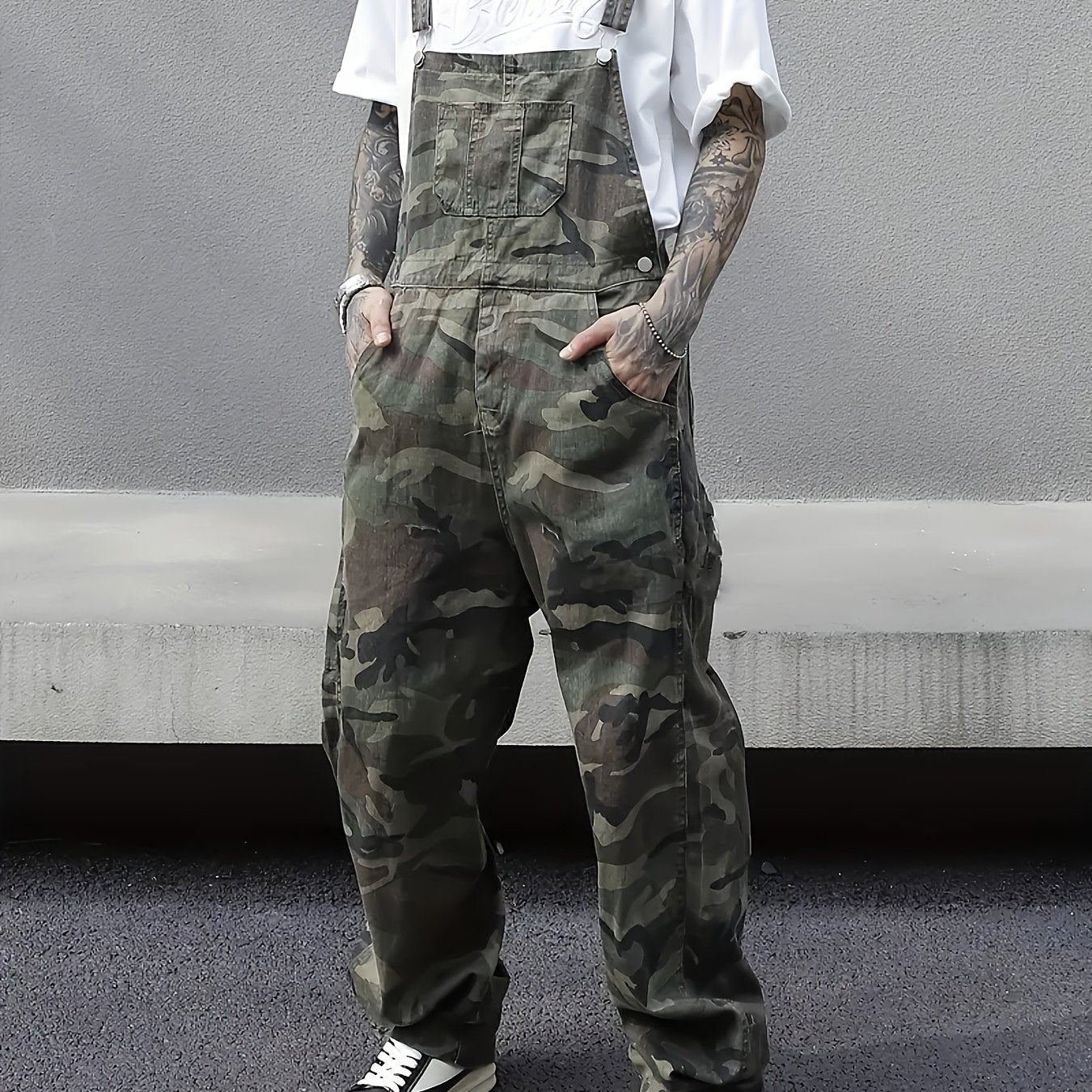 Camo Cargo Denim Overalls for Men | 100% Cotton, Loose Fit