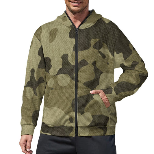 Zip Camo Hoodie | Green Fabric Camouflage