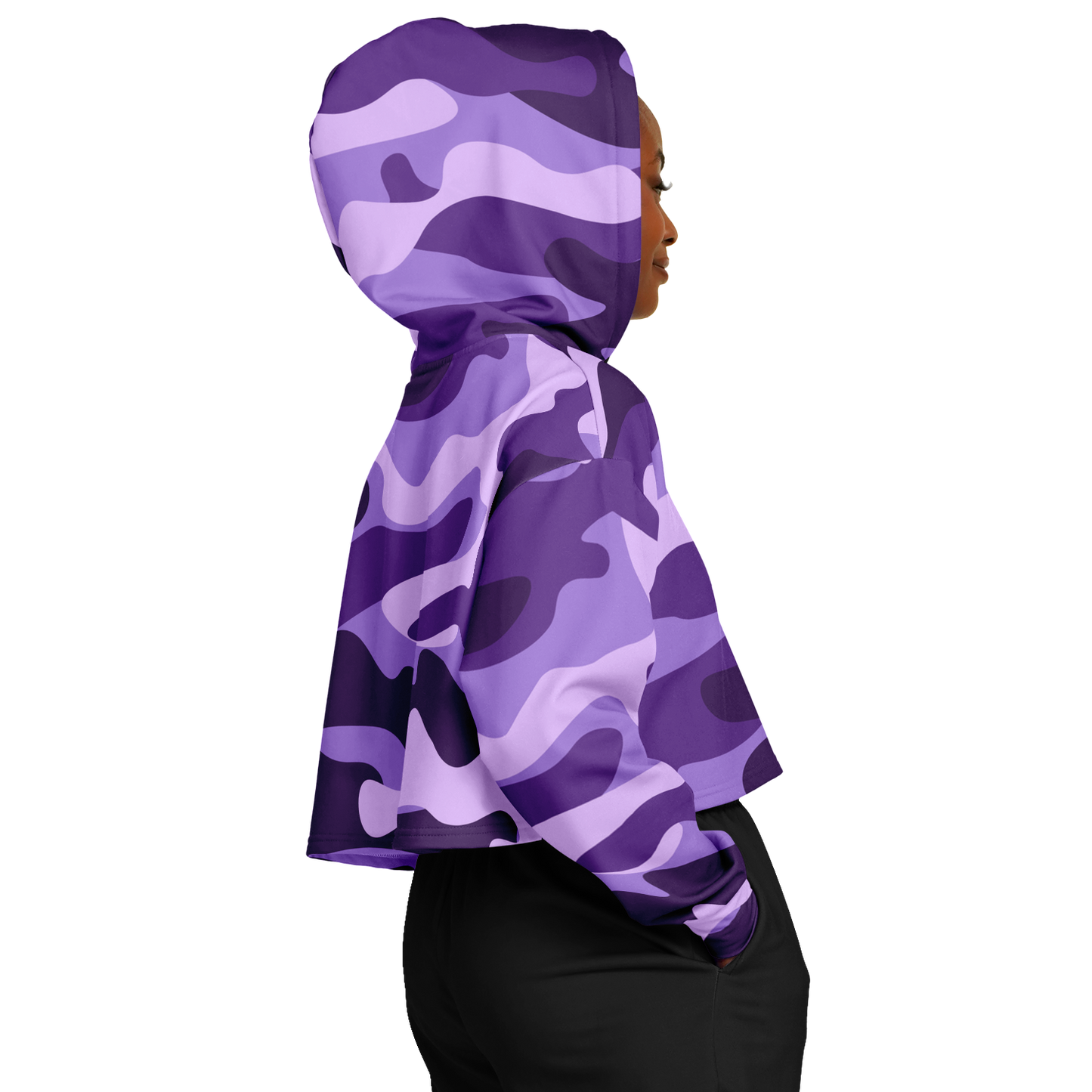 Cropped Hoodie For Women | Purple, Blue & Mauve Camouflage