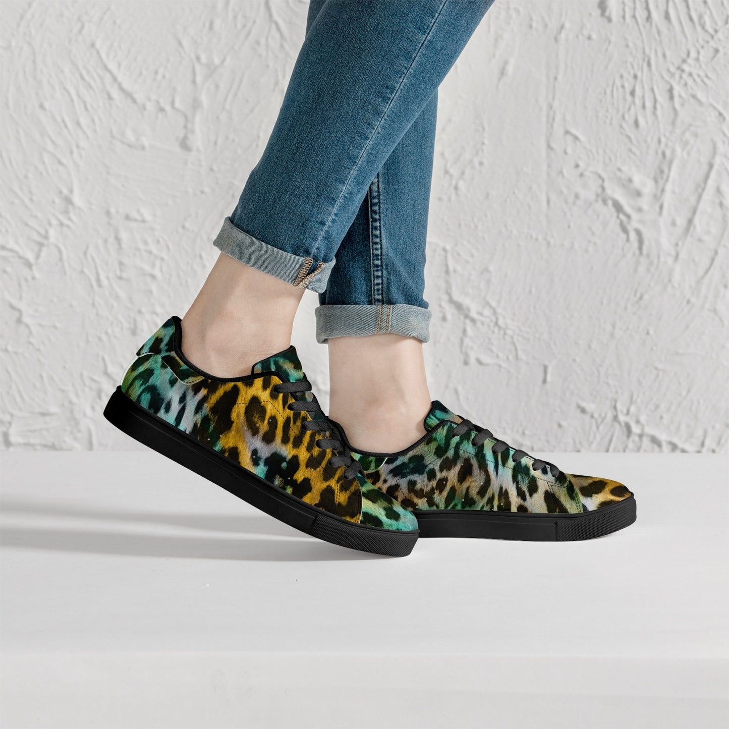 Leopard Sneakers | Classic Low-Top | Yellow and Blue