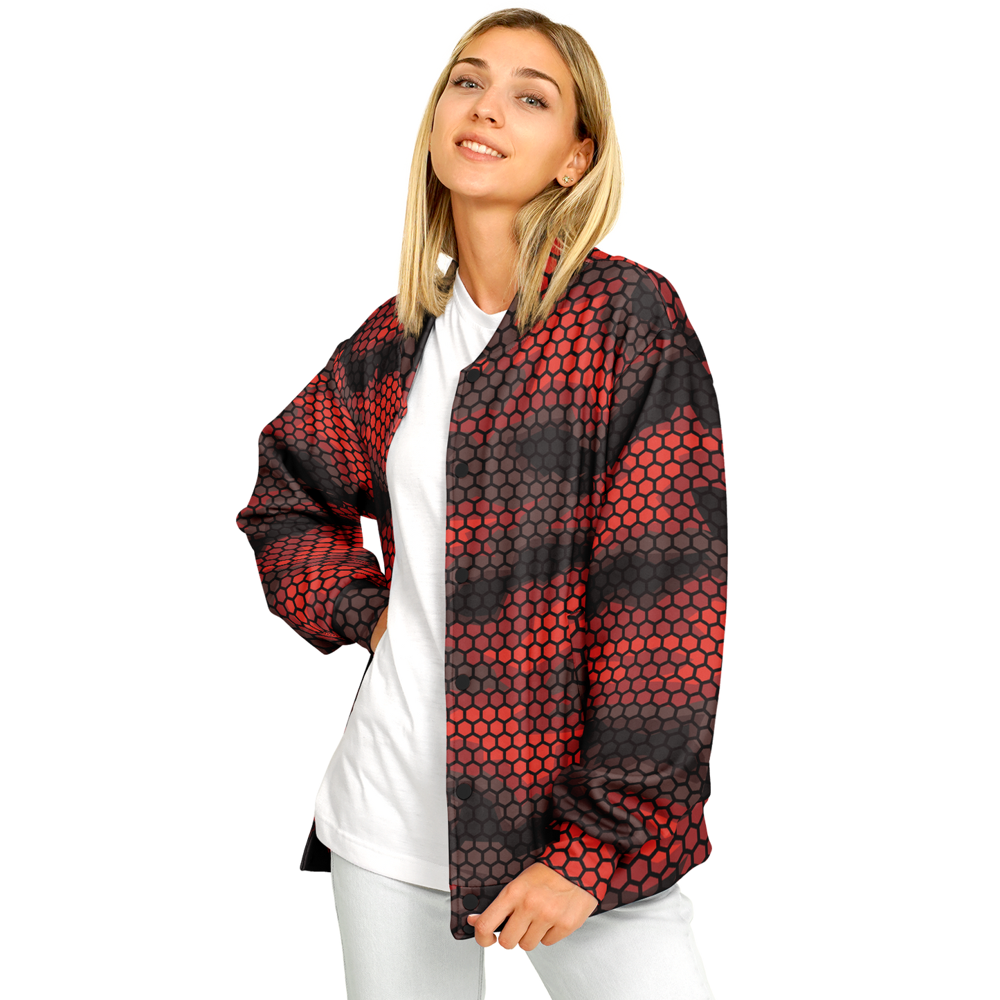 Baseball Jacket | Red & Black Hive Camouflage | Unisex