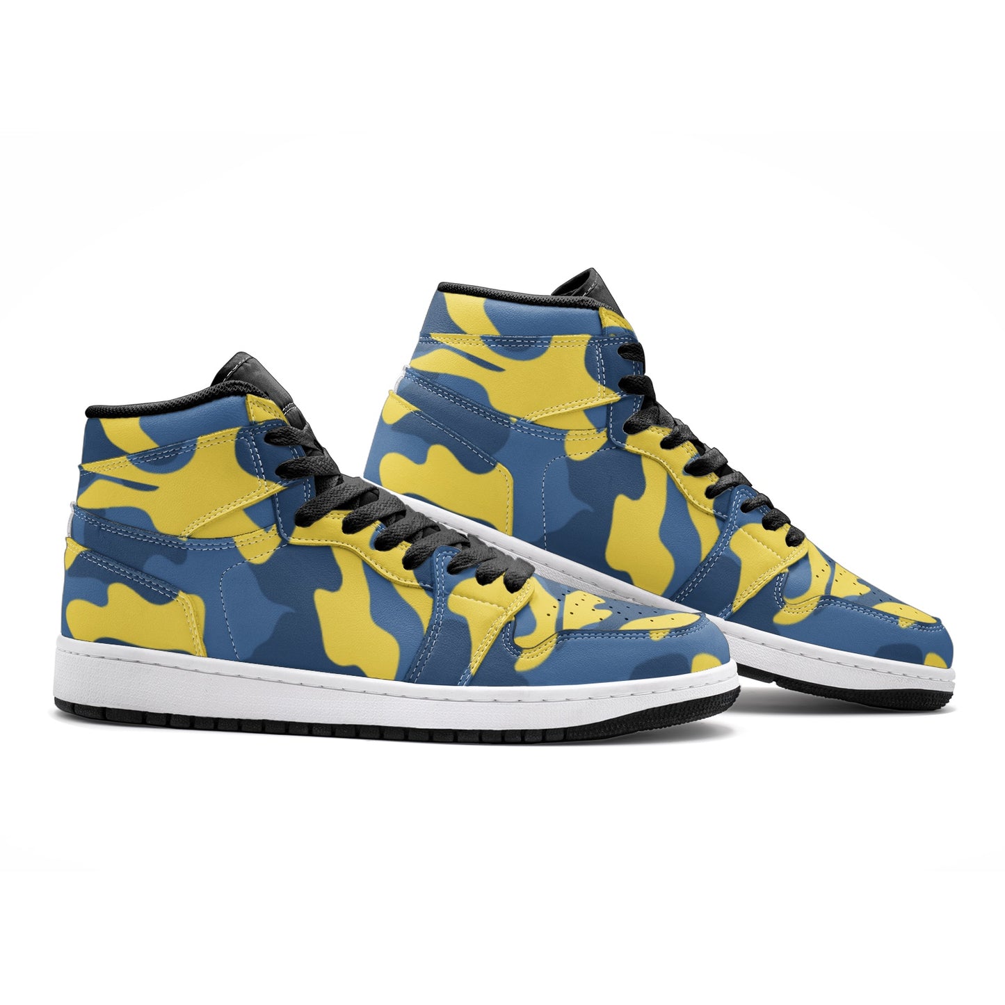 Blue and Yellow Camo Sneakers | High Top Leather