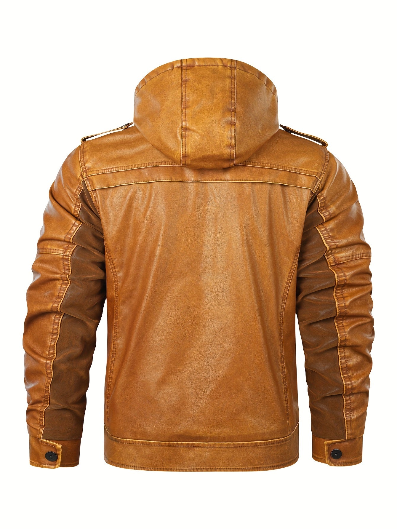 Faux Leather Hooded Jacket | Men's Zippered Motorcycle Coat