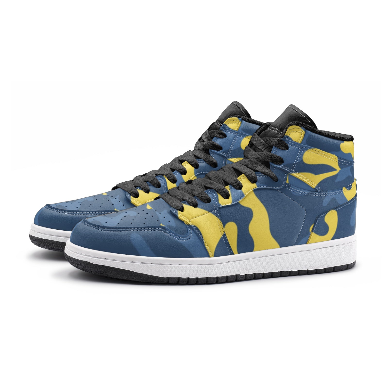 Blue and Yellow Camo Sneakers | High Top Leather