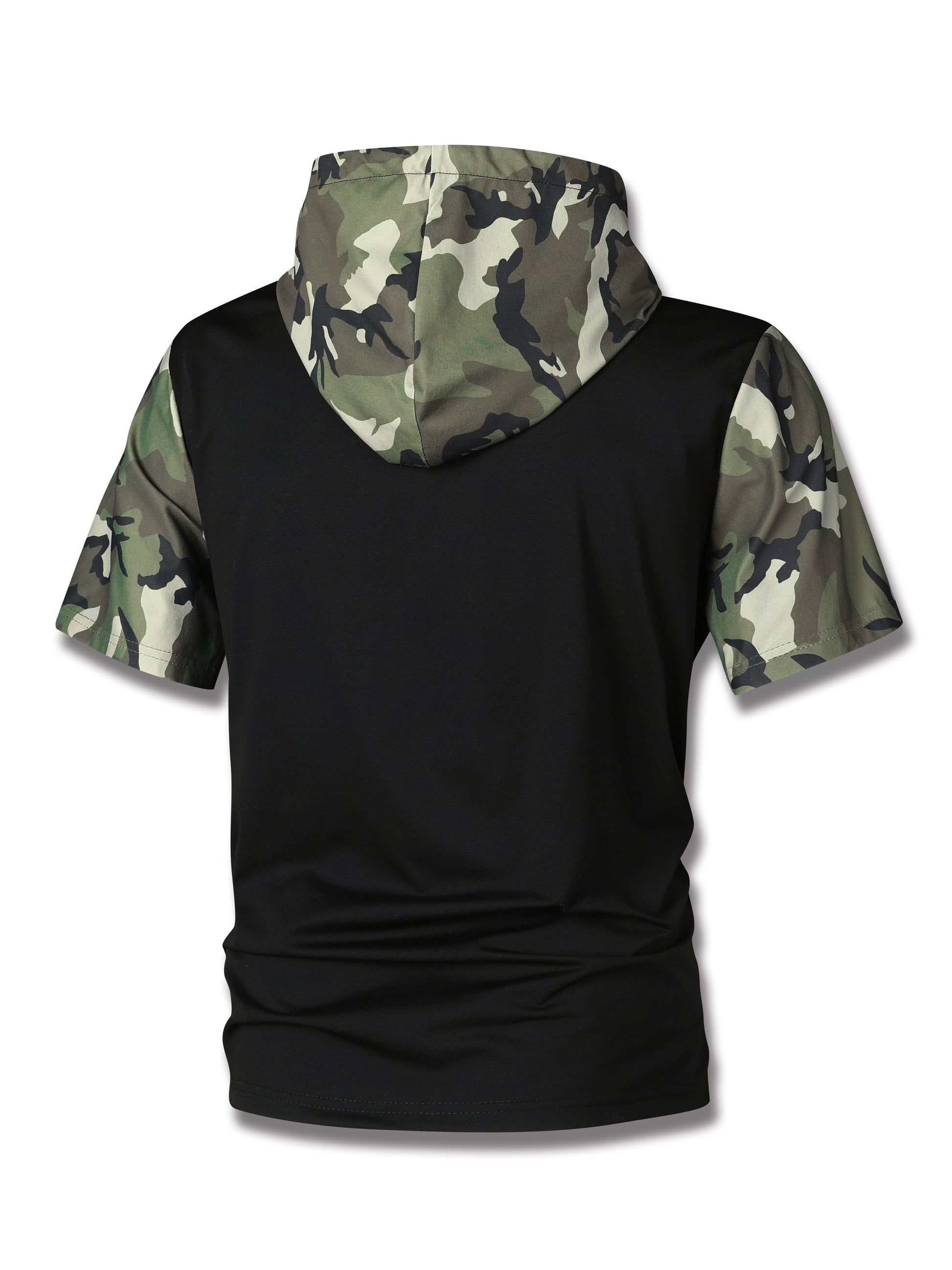 Men's Camo Hooded Short Sleeve Sweatshirt With A Zippered Kangaroo Pocket