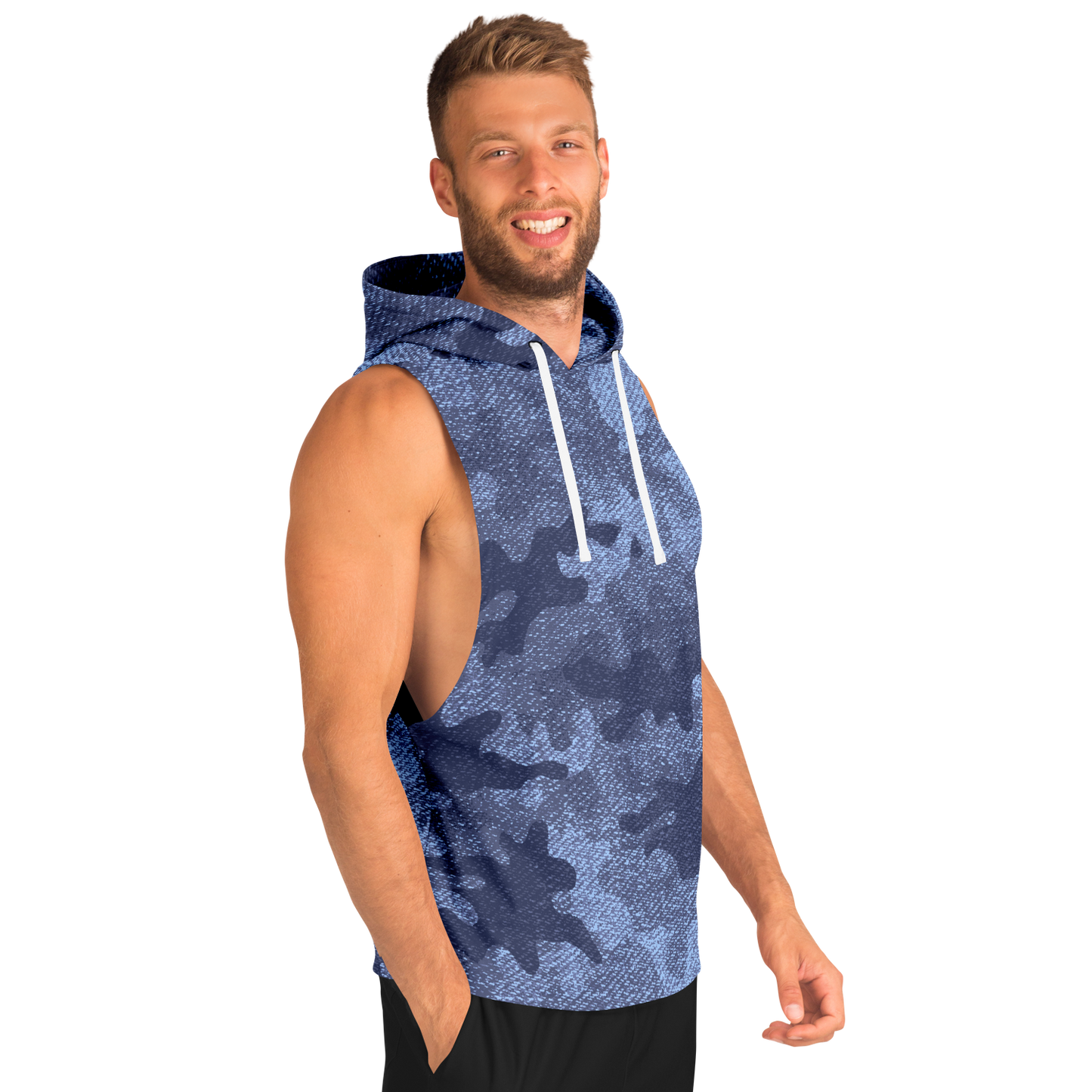 Sleeveless Hoodie | Blue Denim Camouflage