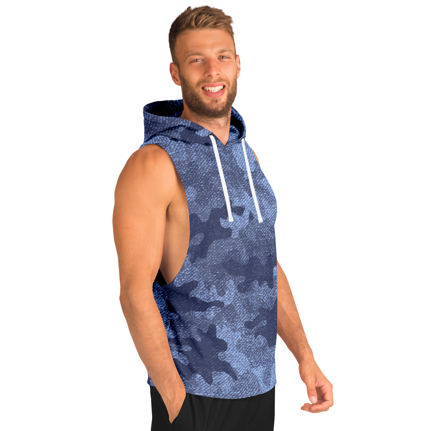 Sleeveless Hoodie | Blue Denim Camouflage