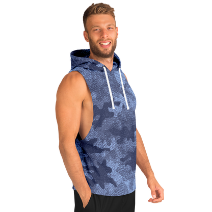 Sleeveless Hoodie | Blue Denim Camouflage