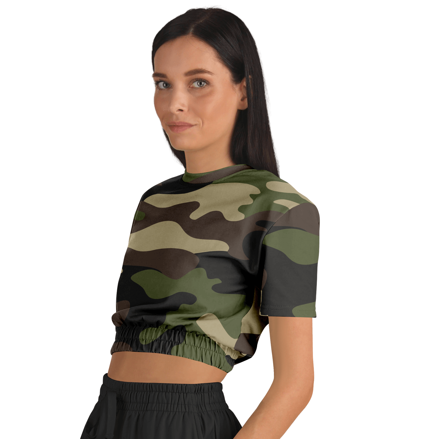 Camo Crop Top Sweatshirt | Classic Green Camouflage