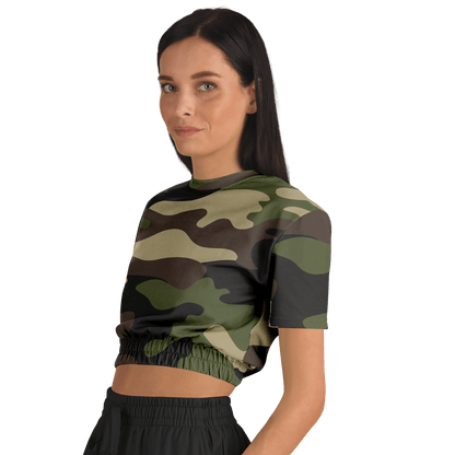 Camo Crop Top Sweatshirt | Classic Green Camouflage