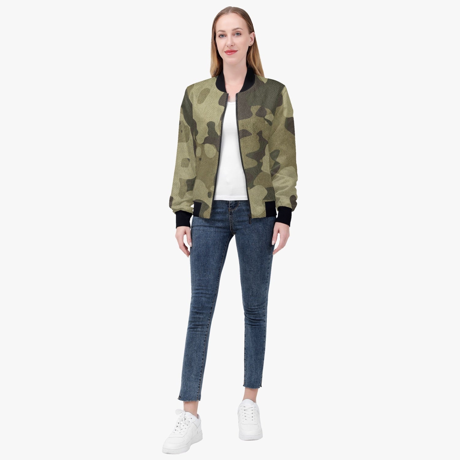 Women's Camo Bomber Jacket | Green Fabric Camouflage