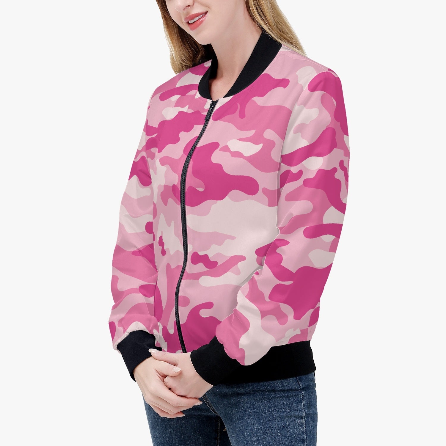 Women's Camo Bomber Jacket | Lavender Pink Camouflage