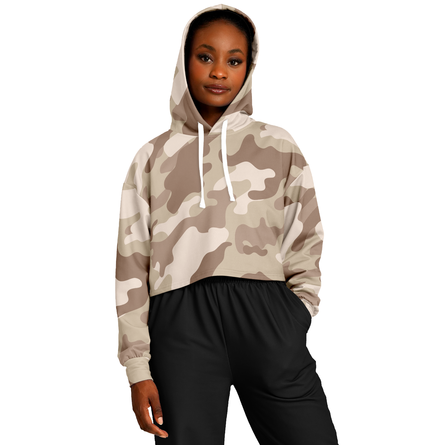 Cropped Hoodie For Women | Brown Desert Camouflage