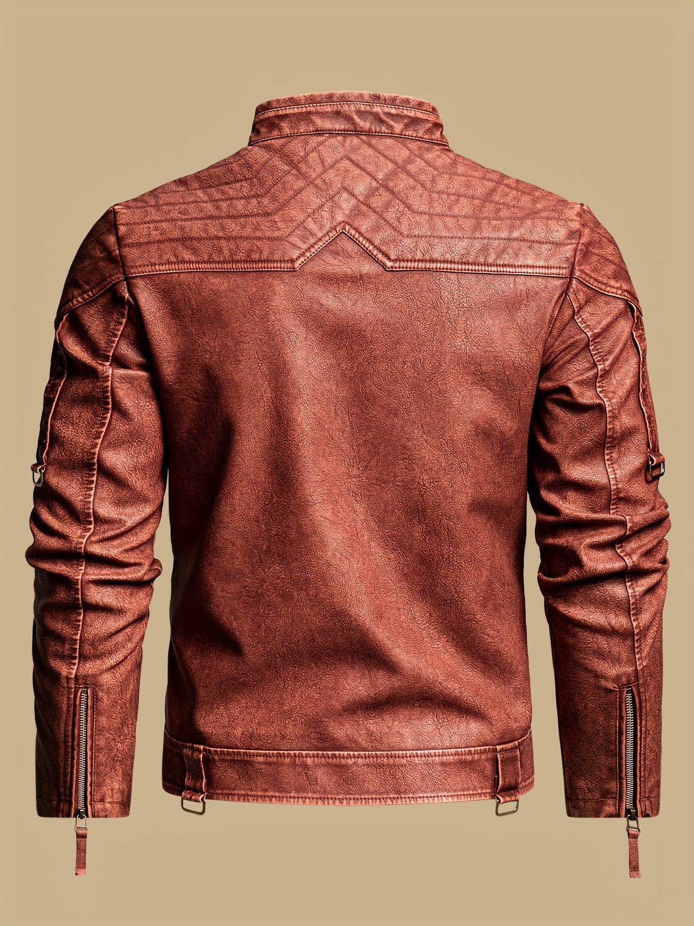 Men's Vintage Faux Leather Motorcycle Jacket | Short Sleeve