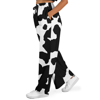 Camo Wide Leg Pants | Black & White Cow Camouflage