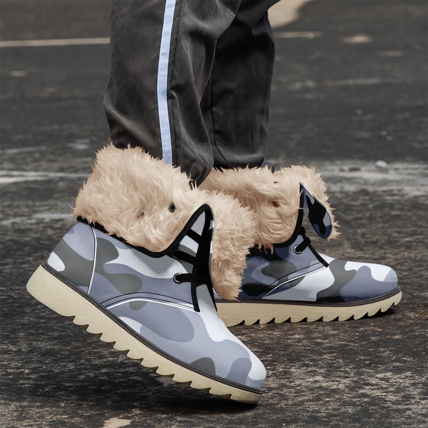 Camo Boots | Light Blue Cotton-Pad Fur Lining