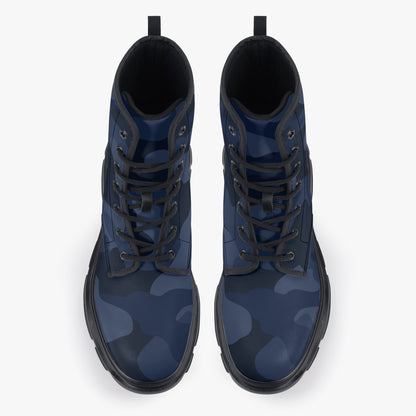 Chunky Boots | Leather in Deep Blue Camouflage