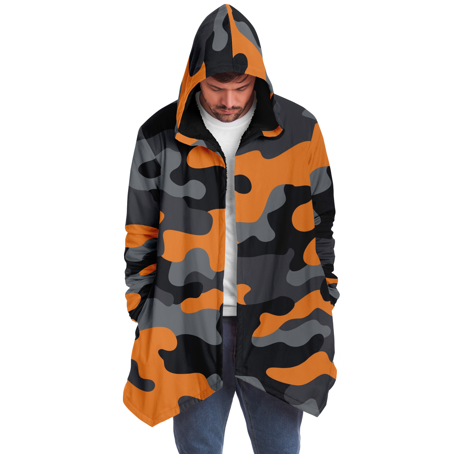 Camo Cloak | Orange, Black, & Gray Camouflage | Microfleece