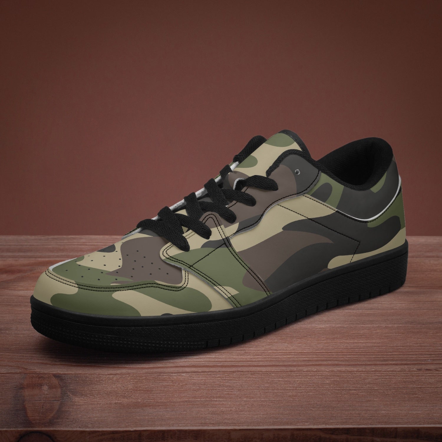 Camo Sneakers | Green Low-Top Leather Camouflage Shoes