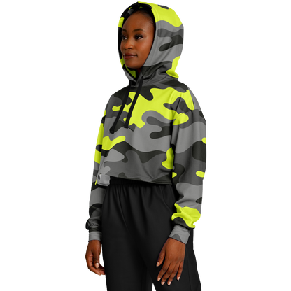 Cropped Hoodie For Women | Black, Gray & Yellow Camouflage