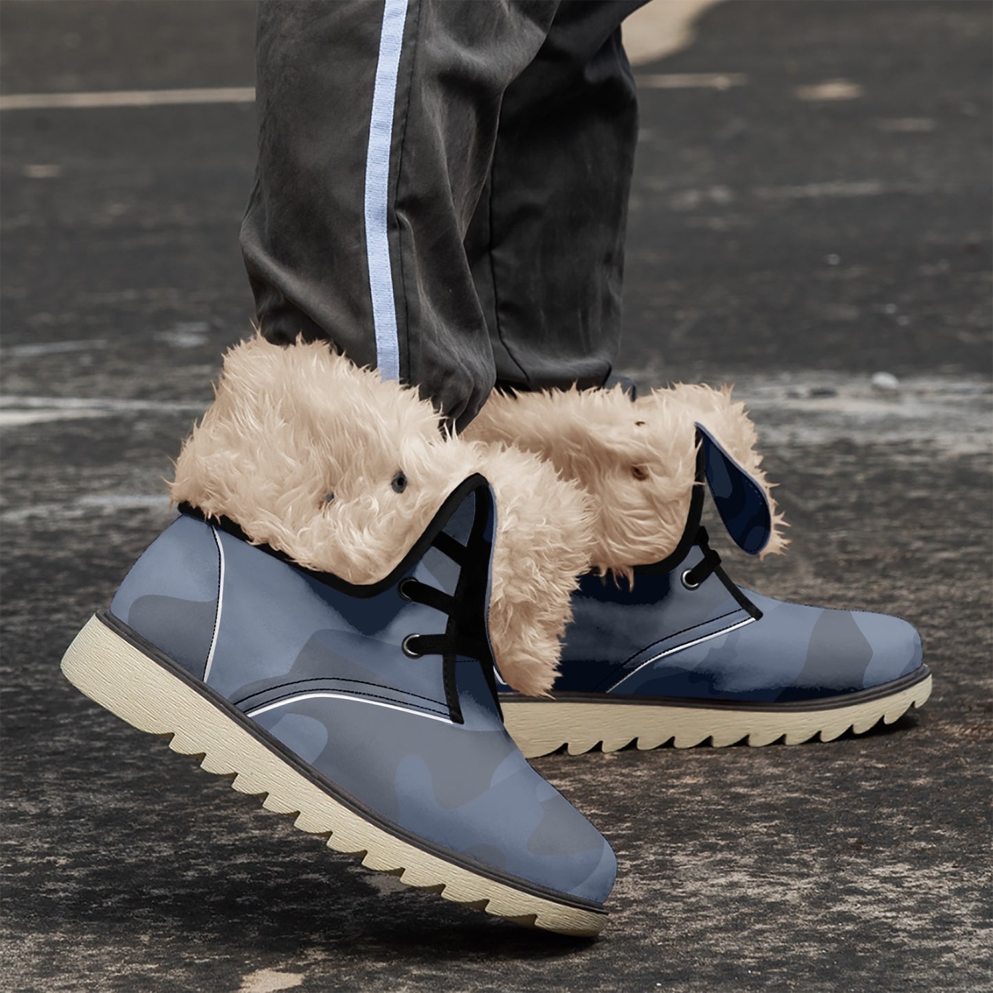 Camo Boots | Deep Blue Cotton-Pad Fur Lining