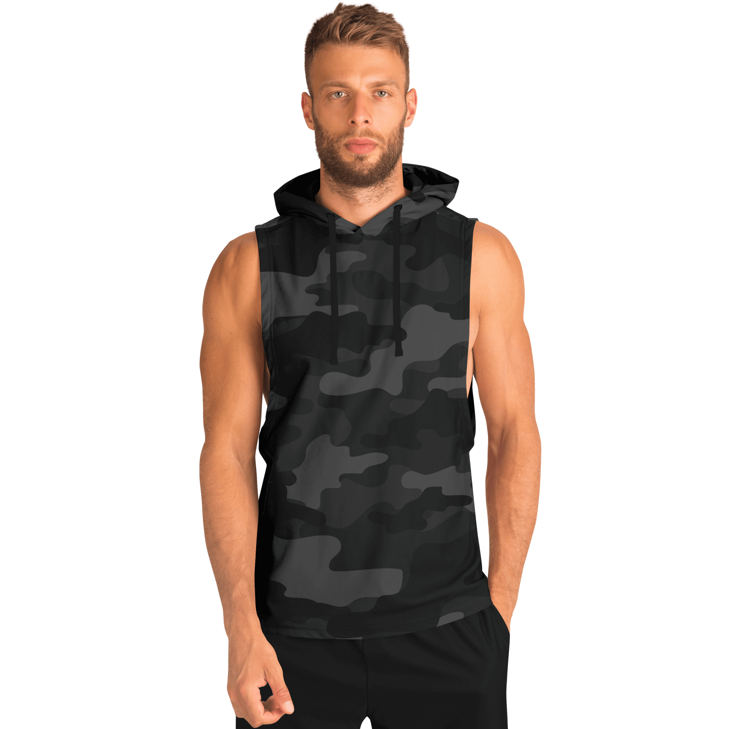 Sleeveless Hoodie | Black Camouflage