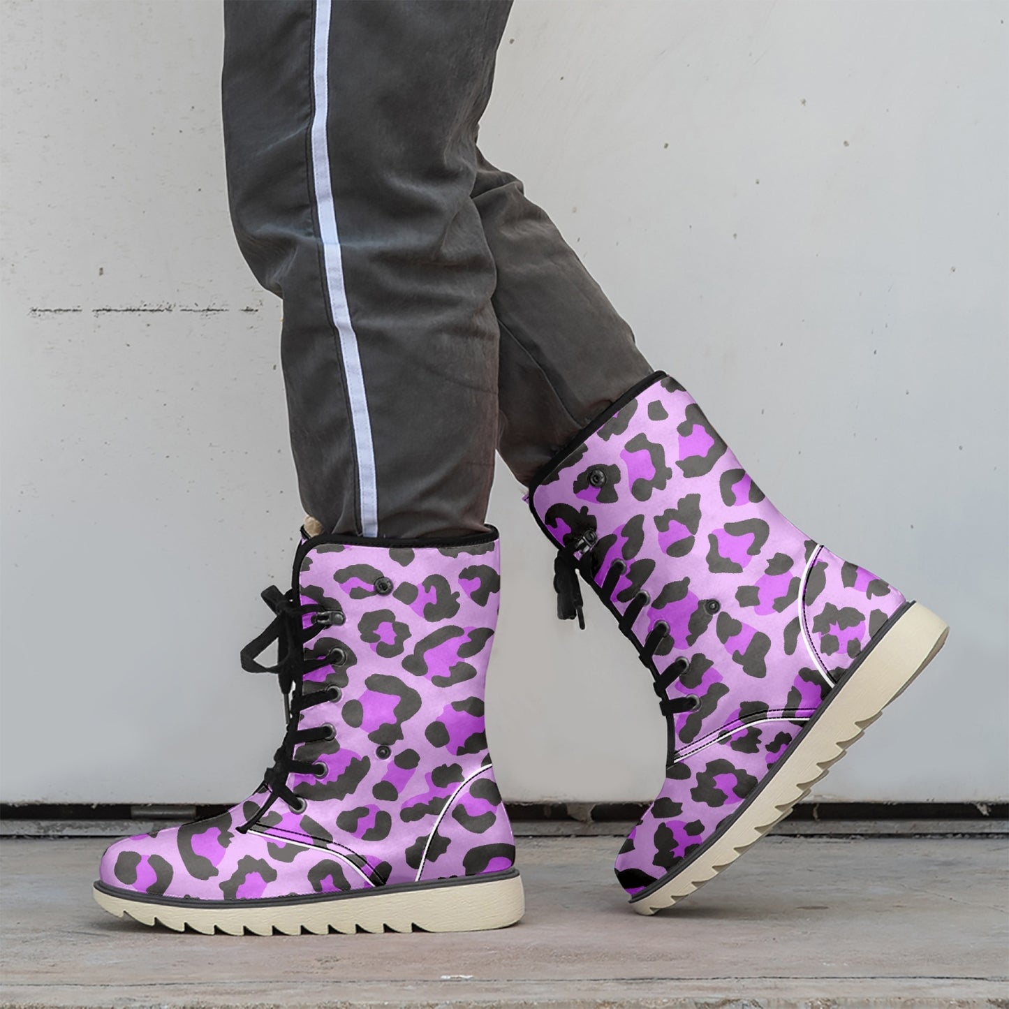 Leopard Boots | Cotton-Pad Fur Lining | Purple, Blue and Black