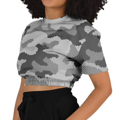 Camo Crop Top Sweatshirt | Black & White Digital Dotted