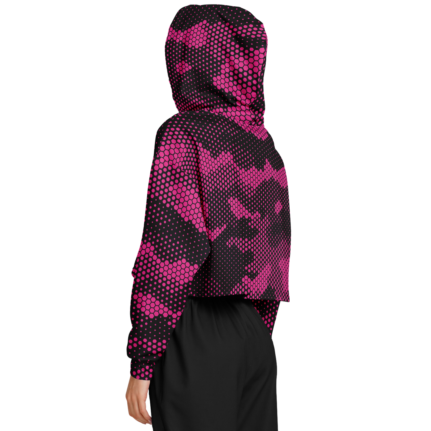 Cropped Hoodie For Women | Pink Digital Dotted Hexagonal